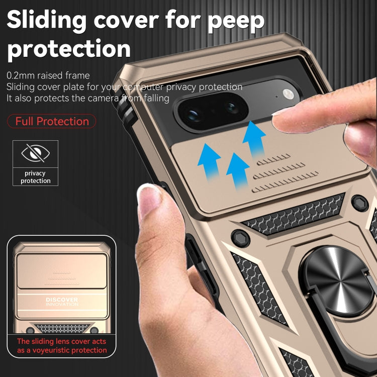 For Google Pixel 7a Sliding Camshield Holder Phone Case(Gold) - Google Cases by buy2fix | Online Shopping UK | buy2fix