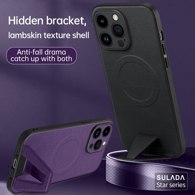 For iPhone 13 Pro SULADA Folding Holder Lambskin Texture MagSafe Phone Case(Purple) - iPhone 13 Pro Cases by SULADA | Online Shopping UK | buy2fix