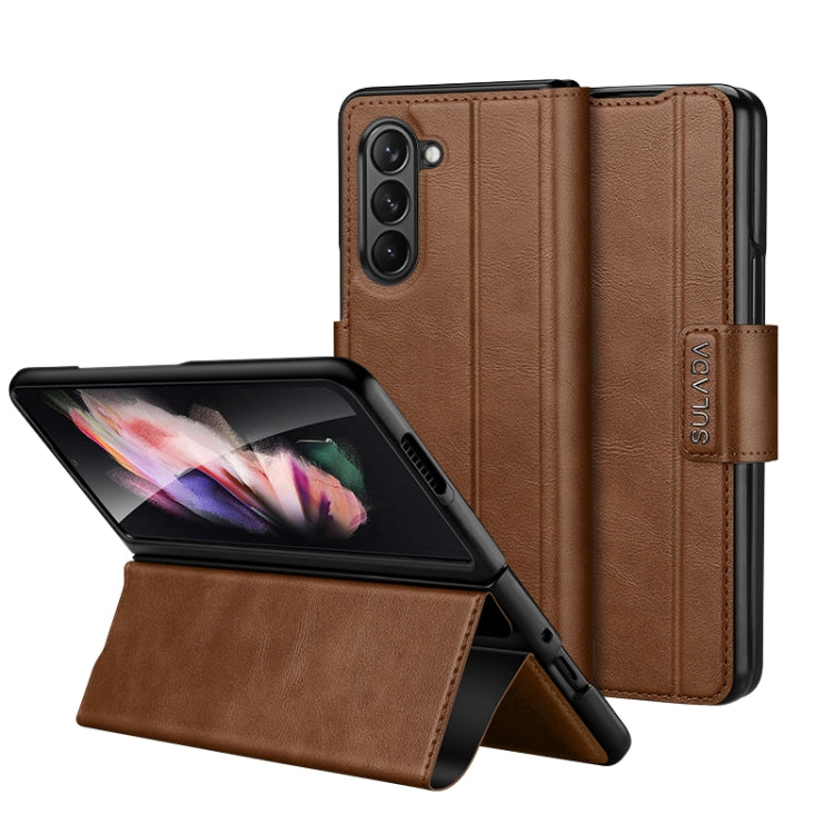 For Samsung Galaxy Z Fold5 SULADA All-inclusive Magnetic Snap Flip Leather Phone Case(Brown) - Galaxy Z Fold5 Cases by SULADA | Online Shopping UK | buy2fix