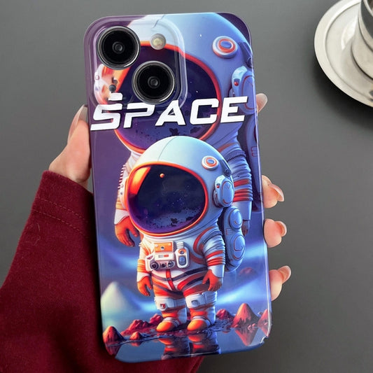 For iPhone 14 Painted Pattern Precise Hole PC Phone Case(Orange White Astronaut) - iPhone 14 Cases by buy2fix | Online Shopping UK | buy2fix