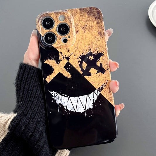 For iPhone 13 Pro Max Painted Pattern Precise Hole PC Phone Case(Black Yellow Smiling) - iPhone 13 Pro Max Cases by buy2fix | Online Shopping UK | buy2fix