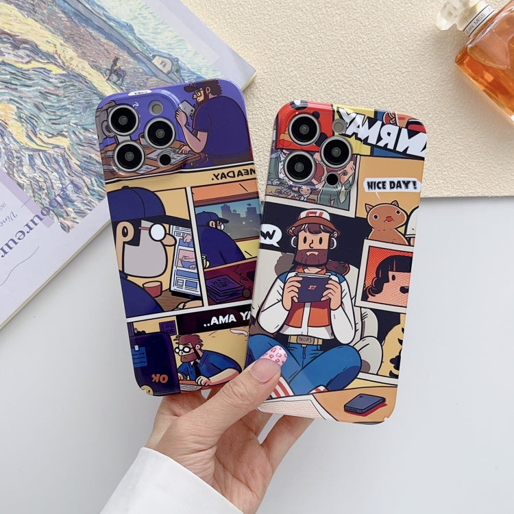 For iPhone 14 Pro Painted Pattern Precise Hole PC Phone Case(Orange White Astronaut) - iPhone 14 Pro Cases by buy2fix | Online Shopping UK | buy2fix