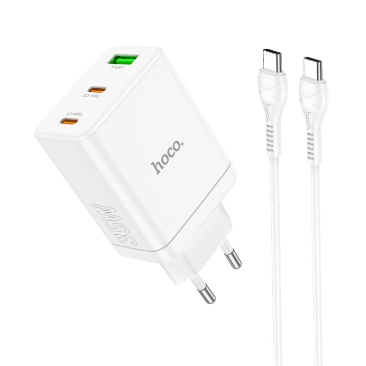 hoco N33 Start PD35W Dual Type-C + USB Charger with Type-C to Type-C Cable, EU Plug(White) - USB Charger by hoco | Online Shopping UK | buy2fix