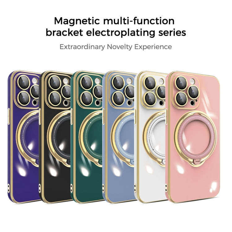 For iPhone 14 Plus Multifunction Electroplating MagSafe Holder Phone Case(Pink) - iPhone 14 Plus Cases by buy2fix | Online Shopping UK | buy2fix