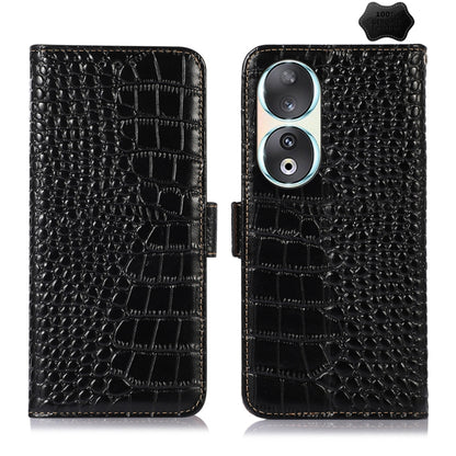 For Honor 90 Crocodile Top Layer Cowhide Leather Phone Case(Black) - Honor Cases by buy2fix | Online Shopping UK | buy2fix