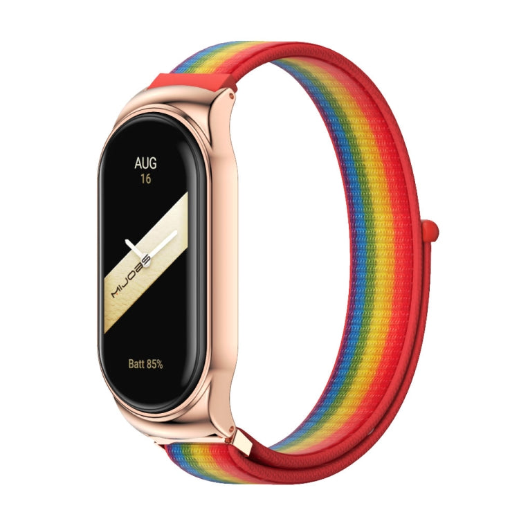 For Xiaomi Mi Band 8 Mijobs CS Case Breathable Nylon Loop Watch Band(Rainbow Rose Gold) - Watch Bands by MIJOBS | Online Shopping UK | buy2fix