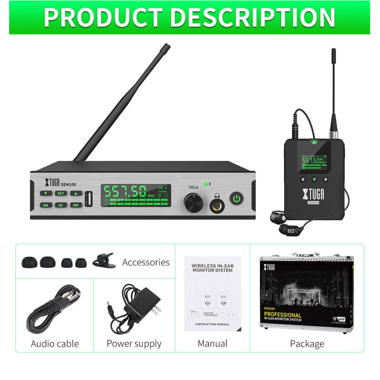 XTUGA SEM100 Professional Wireless In Ear Monitor System 2 BodyPacks(UK Plug) - Microphone by XTUGA | Online Shopping UK | buy2fix