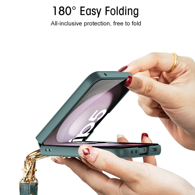 For Samsung Galaxy Z Flip5 GKK Ultra-thin PC Full Coverage Ring Holder Phone Case with Strap(Black) - Galaxy Z Flip5 Cases by GKK | Online Shopping UK | buy2fix