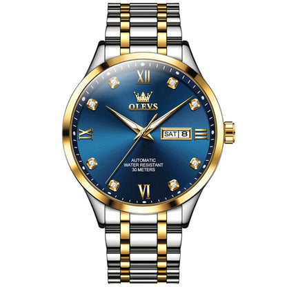 OLEVS 9946 Men Diamond Roman Scale Waterproof Quartz Watch(Blue + Gold) - Metal Strap Watches by OLEVS | Online Shopping UK | buy2fix