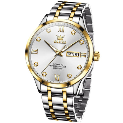 OLEVS 9946 Men Diamond Roman Scale Waterproof Quartz Watch(White + Gold) - Metal Strap Watches by OLEVS | Online Shopping UK | buy2fix