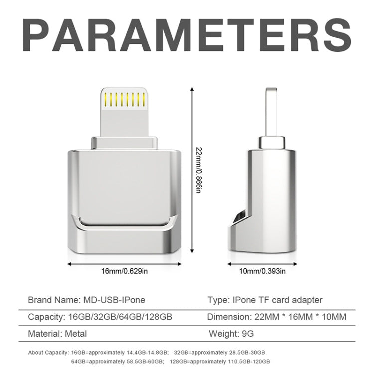 MicroDrive 8pin To TF Card Adapter Mini iPhone & iPad TF Card Reader, Capacity:128GB(Black) -  by MICRODRIVE | Online Shopping UK | buy2fix