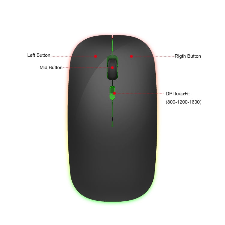 HXSJ M40 2.4GHZ 800,1200,1600dpi Third Gear Adjustment Colorful Wireless Mouse USB Rechargeable(Black) - Wireless Mice by HXSJ | Online Shopping UK | buy2fix