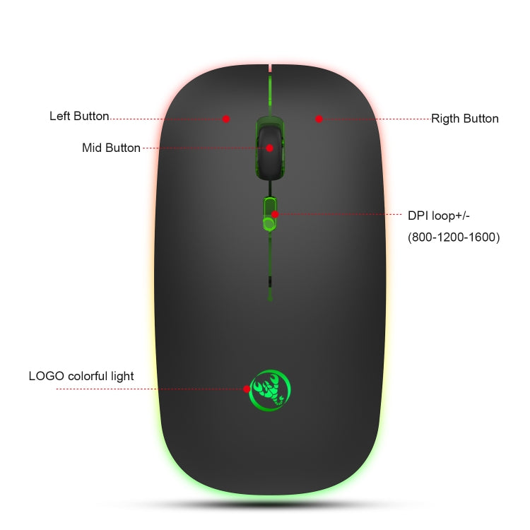 HXSJ T18 2.4GHZ 1600dpi Dual-mode Light-emitting Wireless Mouse USB + Bluetooth 5.1 Rechargeable - Wireless Mice by HXSJ | Online Shopping UK | buy2fix