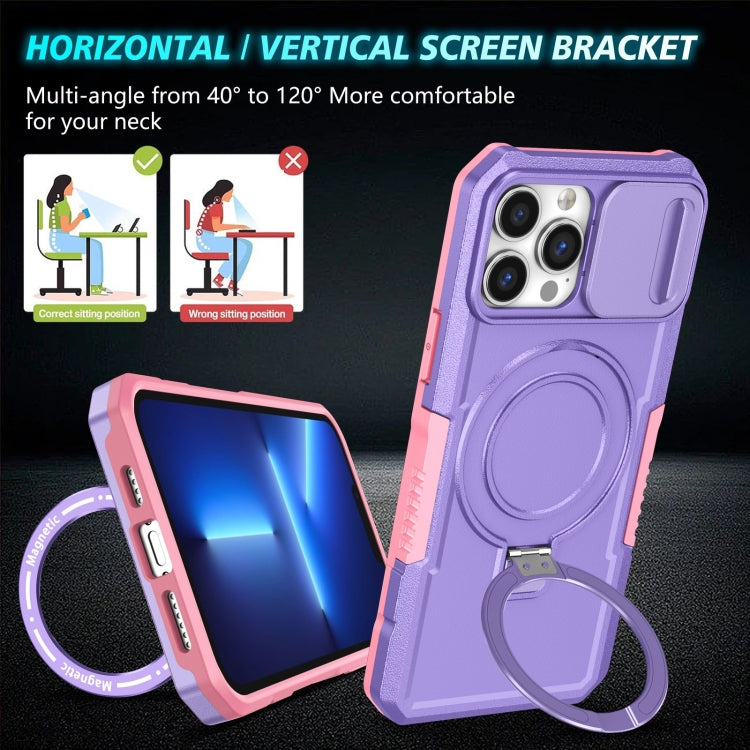 For iPhone 13 Pro Max Sliding Camshield Magsafe Holder TPU Hybrid PC Phone Case(Pink Purple) - iPhone 13 Pro Max Cases by buy2fix | Online Shopping UK | buy2fix