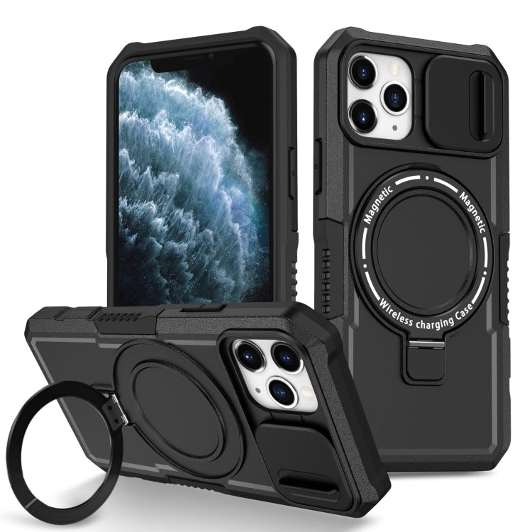 For iPhone 11 Pro Sliding Camshield Magsafe Holder TPU Hybrid PC Phone Case(Black) - iPhone 11 Pro Cases by buy2fix | Online Shopping UK | buy2fix