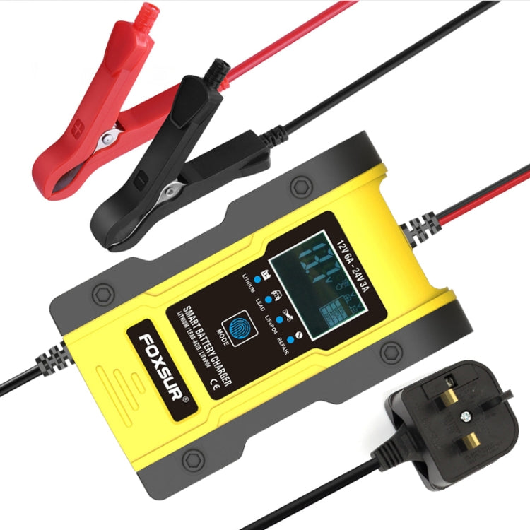 FOXSUR 12V-24V Car Motorcycle Repair Battery Charger AGM Charger Color:Yellow(UK Plug) - Battery Charger by FOXSUR | Online Shopping UK | buy2fix