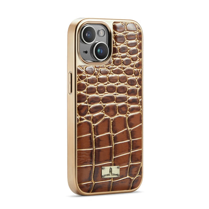 For iPhone 15 Pro Max Fierre Shann Crocodile Texture Electroplating PU Phone Case(Brown) - iPhone 15 Pro Max Cases by FIERRE SHANN | Online Shopping UK | buy2fix