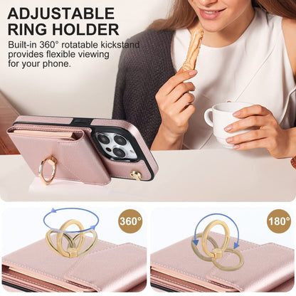 For iPhone 15 Pro Max Ring Holder RFID Card Slot Phone Case(Rose Gold) - iPhone 15 Pro Max Cases by buy2fix | Online Shopping UK | buy2fix