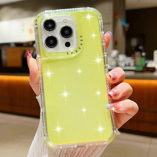 For iPhone 15 Pro Max Glitter Powder 3-in-1 TPU + PC Phone Case(Yellow) - iPhone 15 Pro Max Cases by buy2fix | Online Shopping UK | buy2fix