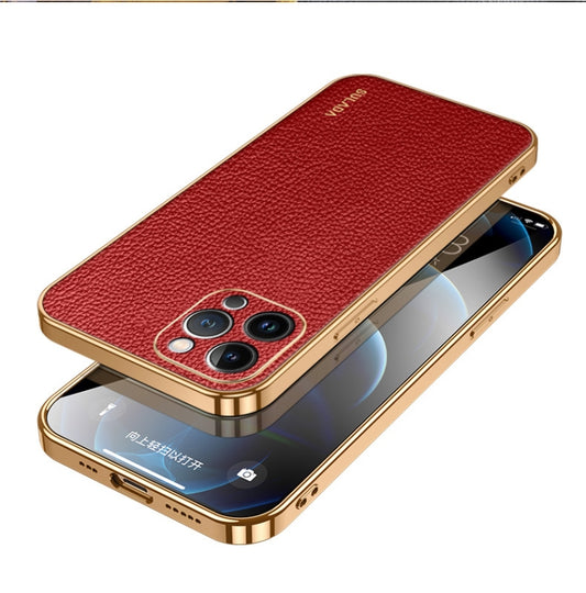 For iPhone 15 Pro Max SULADA TPU + Litchi Texture Leather Phone Case(Red) - iPhone 15 Pro Max Cases by SULADA | Online Shopping UK | buy2fix