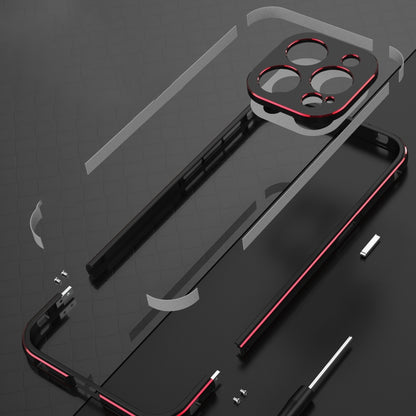 For iPhone 15 Pro Max Aurora Series Lens Protector + Metal Frame Phone Case(Black Red) - iPhone 15 Pro Max Cases by buy2fix | Online Shopping UK | buy2fix