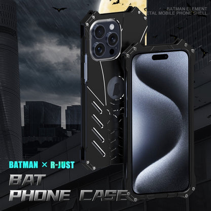 For iPhone 15 R-JUST Batman Metal Mobile Phone Protective Case(Black) - iPhone 15 Cases by R-JUST | Online Shopping UK | buy2fix
