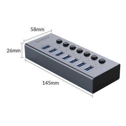 ORICO BT2U3-7AB-GY-BP 7 Ports USB 3.0 HUB with Individual Switches(EU Plug) - USB 3.0 HUB by ORICO | Online Shopping UK | buy2fix