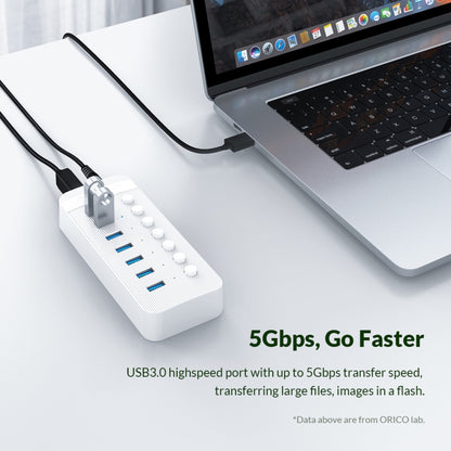 ORICO CT2U3-16AB Plastic Stripes 16 Ports USB 3.0 HUB with Individual Switches, Plug:AU Plug(White) - USB 3.0 HUB by ORICO | Online Shopping UK | buy2fix