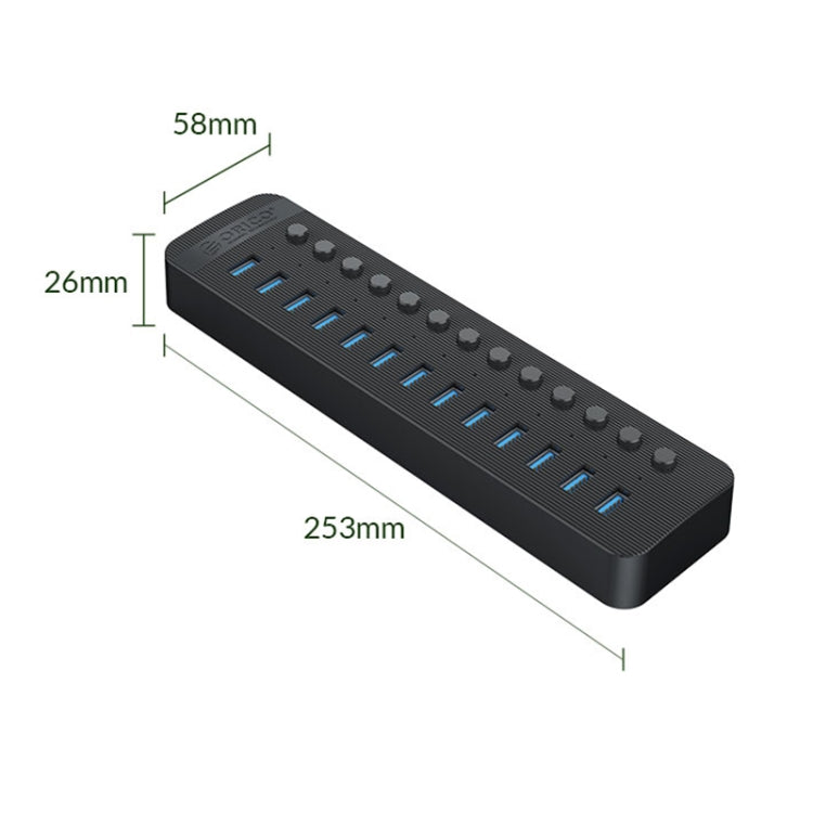 ORICO CT2U3-13AB Plastic Stripes 13 Ports USB 3.0 HUB with Individual Switches, Plug:UK Plug(Black) - USB 3.0 HUB by ORICO | Online Shopping UK | buy2fix