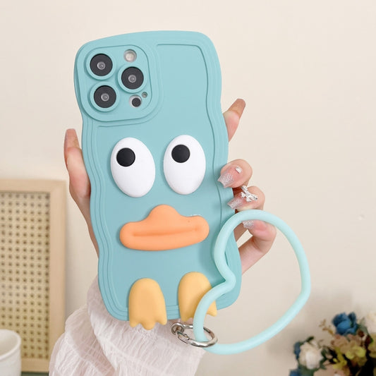 For iPhone 15 Pro Max Wave Edge Big Duck Silicone Phone Case with Wristband(Blue) - iPhone 15 Pro Max Cases by buy2fix | Online Shopping UK | buy2fix