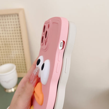 For iPhone 15 Pro Max Wave Edge Big Duck Silicone Phone Case with Wristband(Pink) - iPhone 15 Pro Max Cases by buy2fix | Online Shopping UK | buy2fix