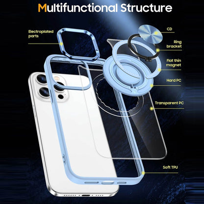 For iPhone 15 Pro Max Magnetic Rotating Ring Holder Acrylic Phone Case(Dark Blue) - iPhone 15 Pro Max Cases by buy2fix | Online Shopping UK | buy2fix