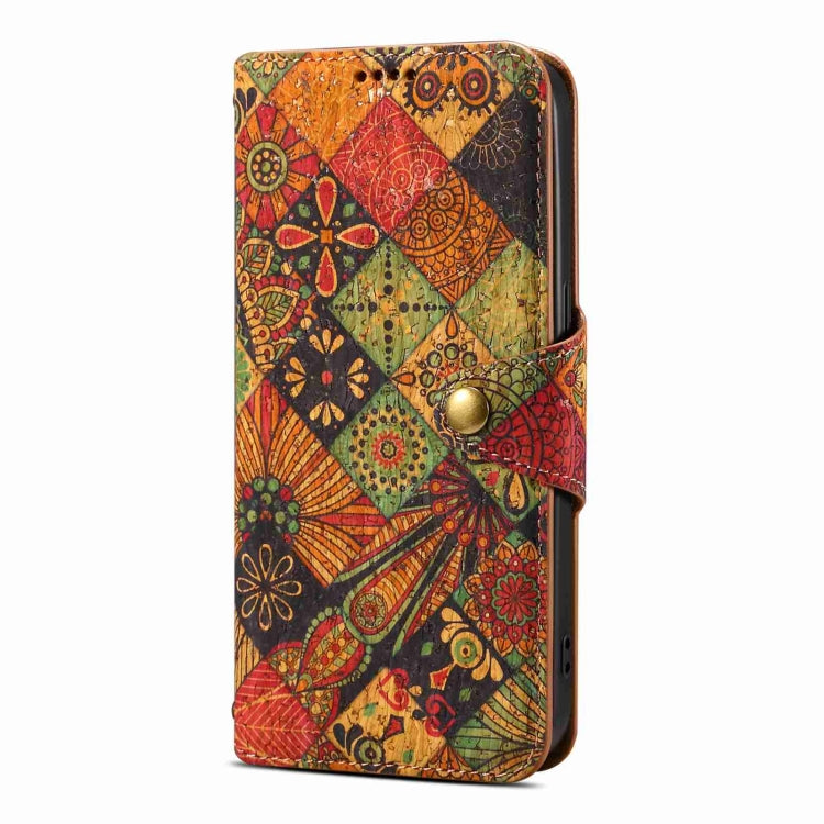 For iPhone 15 Pro Max Denior Flower Language Series Cork Fabric Oil Edge Leather Phone Case(Autumn) - iPhone 15 Pro Max Cases by Denior | Online Shopping UK | buy2fix