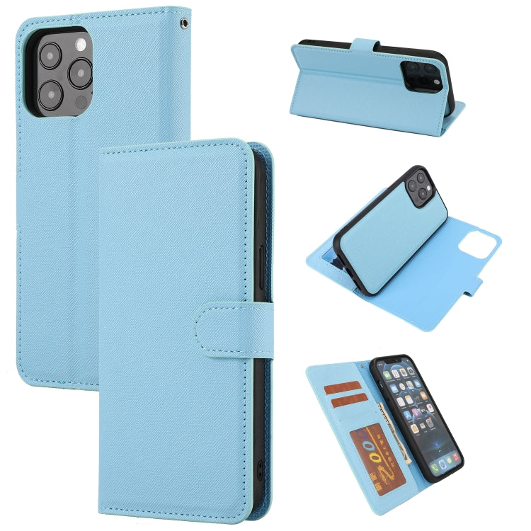 For iPhone 15 Pro Max Cross Texture Detachable Horizontal Flip PU Leather Case(Blue) - iPhone 15 Pro Max Cases by buy2fix | Online Shopping UK | buy2fix