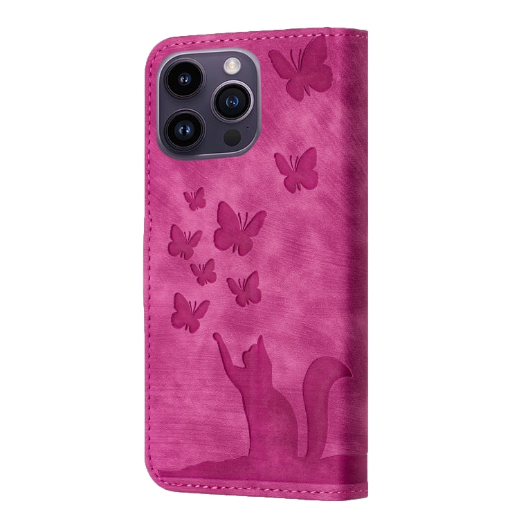 For iPhone 15 Pro Max Butterfly Cat Embossing Flip Leather Phone Case(Pink) - iPhone 15 Pro Max Cases by buy2fix | Online Shopping UK | buy2fix