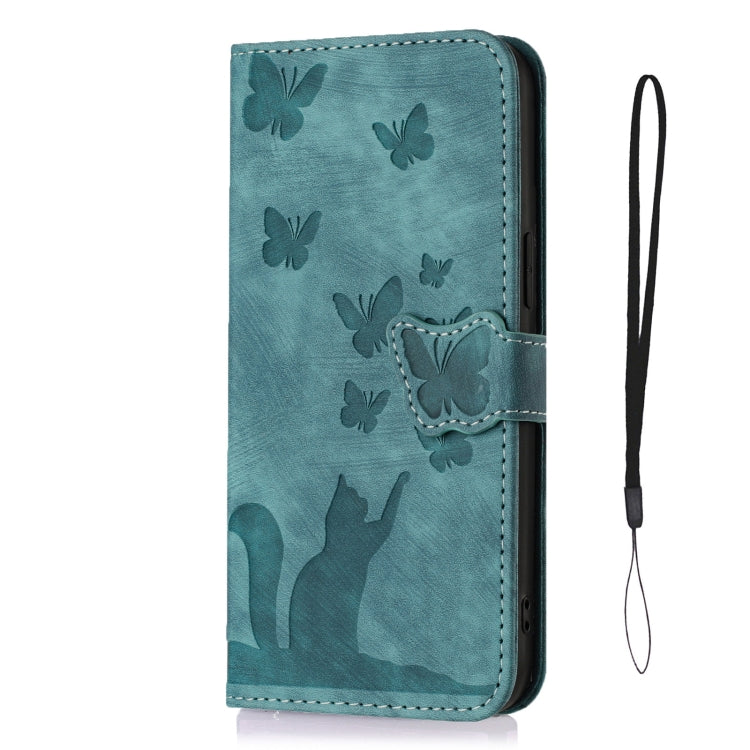 For iPhone 15 Pro Max Butterfly Cat Embossing Flip Leather Phone Case(Wathet) - iPhone 15 Pro Max Cases by buy2fix | Online Shopping UK | buy2fix