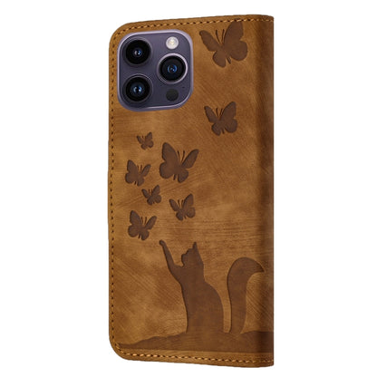 For iPhone 15 Pro Max Butterfly Cat Embossing Flip Leather Phone Case(Brown) - iPhone 15 Pro Max Cases by buy2fix | Online Shopping UK | buy2fix