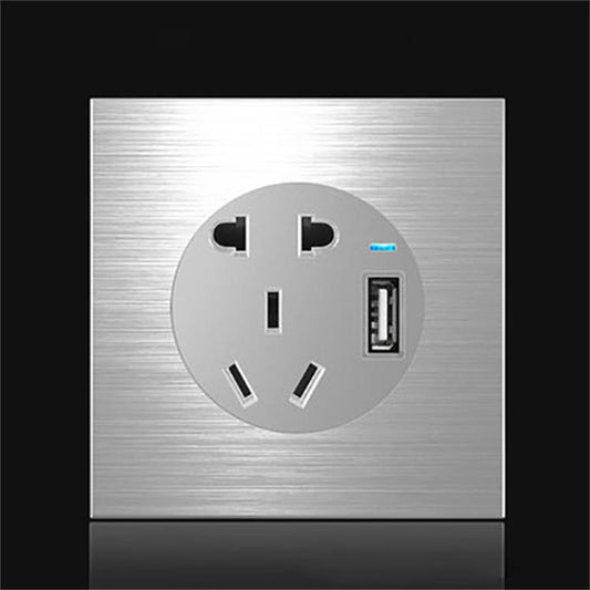 86mm Gray Aluminum Wire Drawing LED Switch Panel, Style:Five-hole USB Socket - Consumer Electronics by buy2fix | Online Shopping UK | buy2fix