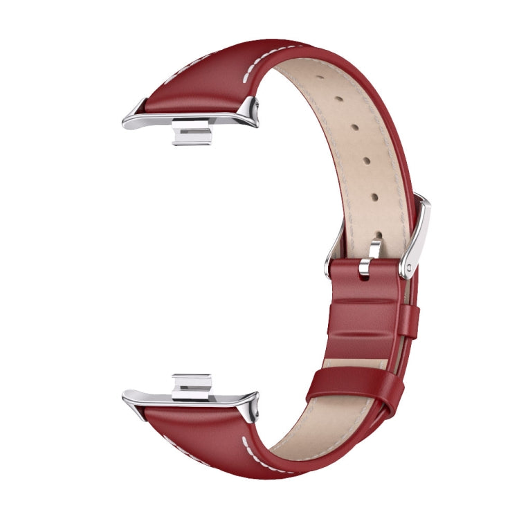 For Xiaomi Smart Band 9 Pro / 8 Pro Mijobs Genuine Leather Slim Watch Band(Red Silver) - Watch Bands by MIJOBS | Online Shopping UK | buy2fix