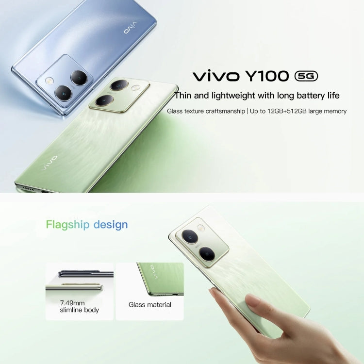 vivo Y100, 12GB+512GB, Face ID / Screen Fingerprint Identification, 6.78 inch Android 13.0 OriginOS 3 Snapdragon 695 Octa Core, OTG, Network: 5G(Green) - vivo by vivo | Online Shopping UK | buy2fix