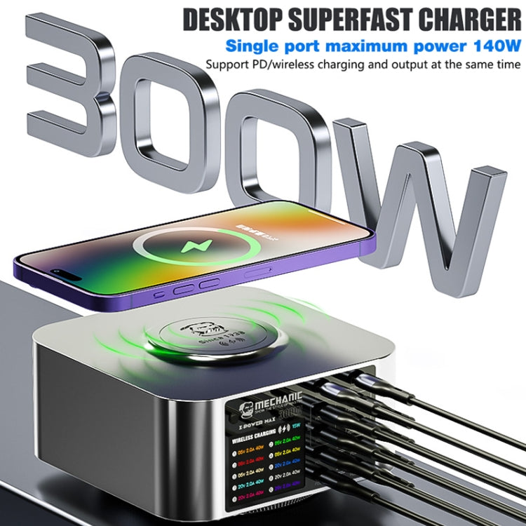 Mechanic X-Power Series Multiport Digital Display USB Charger Station with Wireless Charging, Total Power:300W(EU Plug) - Dock Charger by MECHANIC | Online Shopping UK | buy2fix