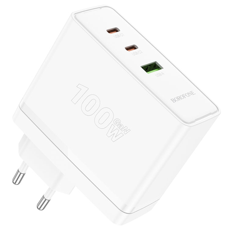 Borofone BN11 PD100W Dual USB-C/Type-C+USB 3-port GaN Charger, EU Plug(White) - USB Charger by Borofone | Online Shopping UK | buy2fix