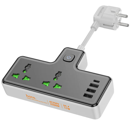 hoco AC11A Voyage 2-position Expansion Socket with USB-C+3USB Ports, Cable Length: 8.5cm, EU Plug(Black) - Extension Socket by hoco | Online Shopping UK | buy2fix