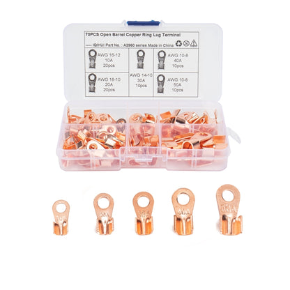 70 PCS Icstation Open Barrel Pure Copper Ring Lug Wire Crimp Terminals Assortment Kit - In Car by buy2fix | Online Shopping UK | buy2fix