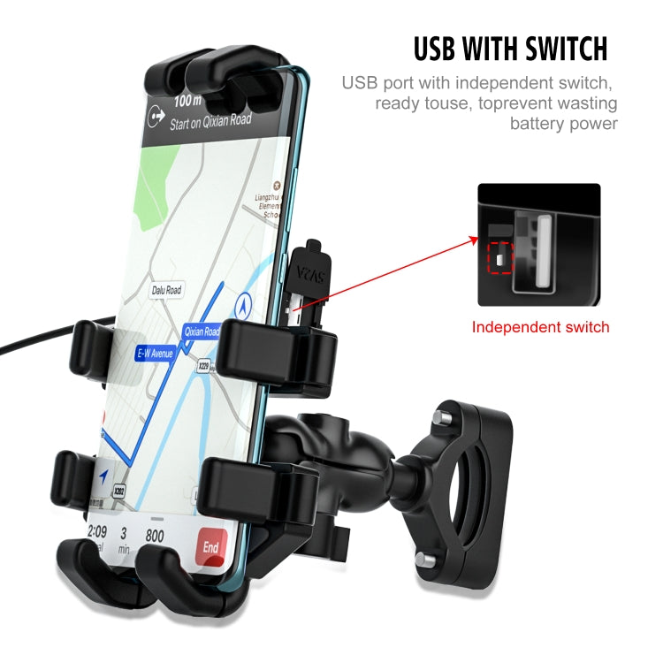 WUPP CS-1098A1 Motorcycle Aluminum Alloy Eight-jaw Mobile Phone Charging Holder with Switch(Black) - Holder by WUPP | Online Shopping UK | buy2fix