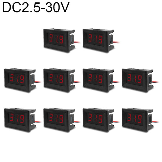 10 PCS 0.36 inch 2 Wires Digital Voltage Meter with Shell, Color Light Display, Measure Voltage: DC 2.5-30V (Red) - Consumer Electronics by buy2fix | Online Shopping UK | buy2fix