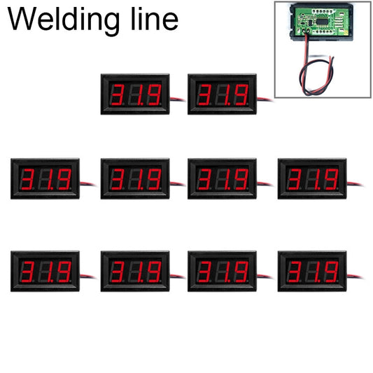 10 PCS 0.56 inch 2 Welding Wires Digital Voltage Meter with Shell, Color Light Display, Measure Voltage: DC 4.5-30V (Red) - Consumer Electronics by buy2fix | Online Shopping UK | buy2fix
