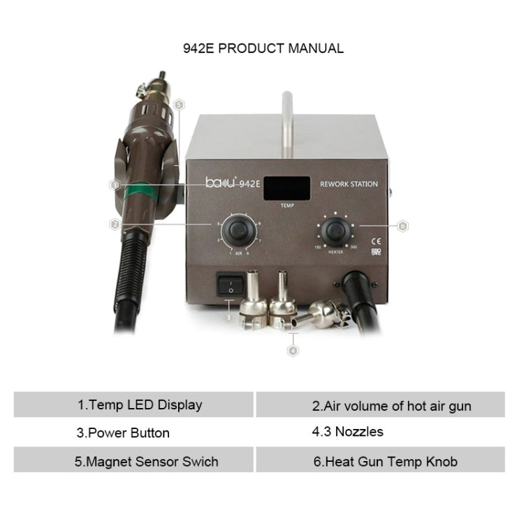 BAKU BA-942E 110V Digital Display Adjustable Temperature Hot Air Gun Desoldering Station Set, US Plug - Electric Soldering Iron by BAKU | Online Shopping UK | buy2fix