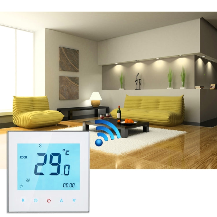 BHT-1000-GB-WIFI 16A Load Electronic Heating Type Touch LCD Digital WiFi Heating Room Thermostat with Sensor, Display Clock / Temperature / Periods / Time / Week / Heat etc.(White) - Indoor Thermometer by buy2fix | Online Shopping UK | buy2fix