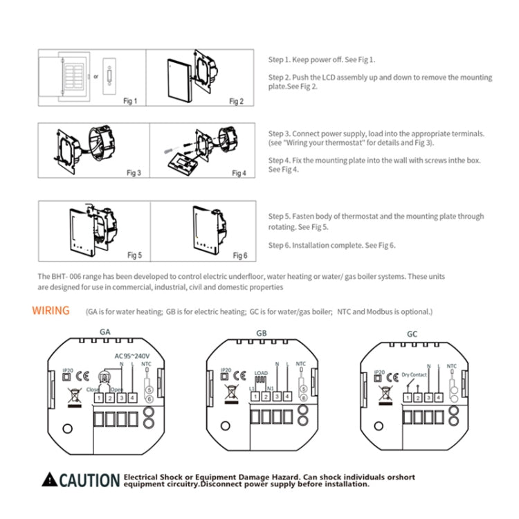 BHT-006GBLW 95-240V AC 16A Smart Home Heating Thermostat for EU Box, Control Electric Heating with Only Internal Sensor & External Sensor & WiFi Connection (White) - Consumer Electronics by buy2fix | Online Shopping UK | buy2fix